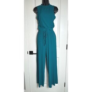 BTFBM Teal Ribbed Knit Mock Neck Sleeveless Wide Leg 2 pc set Women's Small